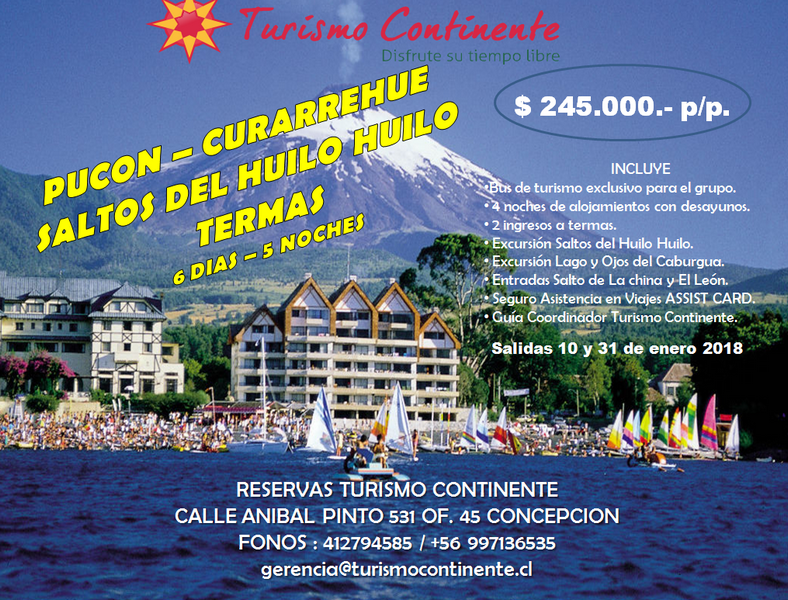 PUCON - SALTOS DEL HUILO HUILO - LAGOS CABURGUA Y CALAFQUEN - TERMAS. en Concepcion, Bio Bio